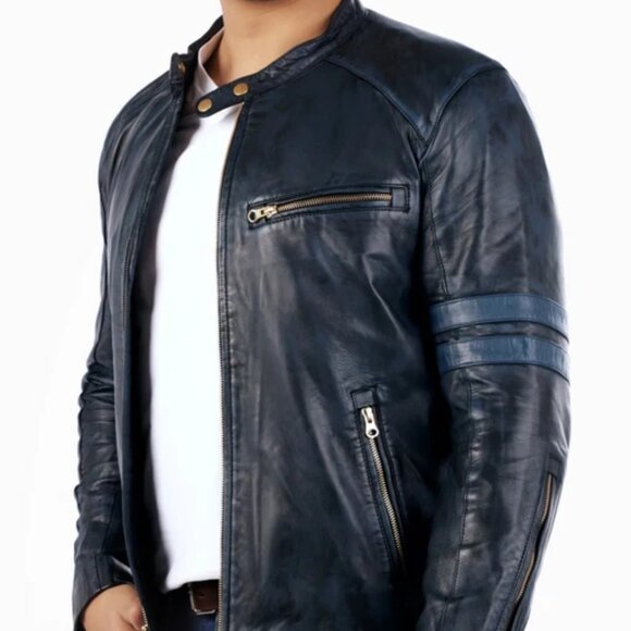 Jild New Leather Inn Real Leather Jacket / Cafe Racer Genuine Lambskin Leather - Picture 2 of 7